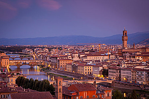 黎明,上方,佛罗伦萨,阿尔诺河,托斯卡纳,意大利
