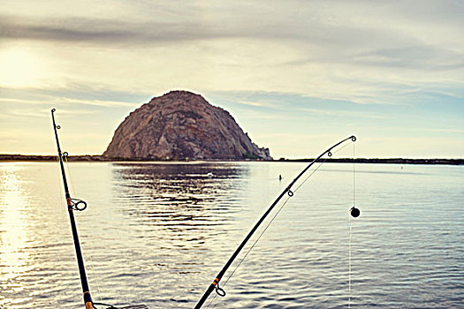 风景,摩洛湾,石头,鱼竿,加利福尼亚,美国