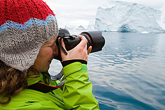 女人,午夜,伊路利萨特,冰,峡湾,一个,世界遗产,场所,格陵兰