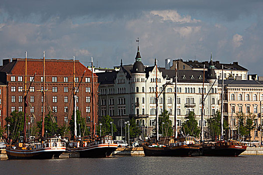 芬兰,赫尔辛基,北方,港口,水岸,建筑,帆船