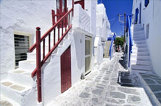 特色,楼梯,入口,狭窄,小路,米克诺斯岛,基克拉迪群岛,希腊,欧洲