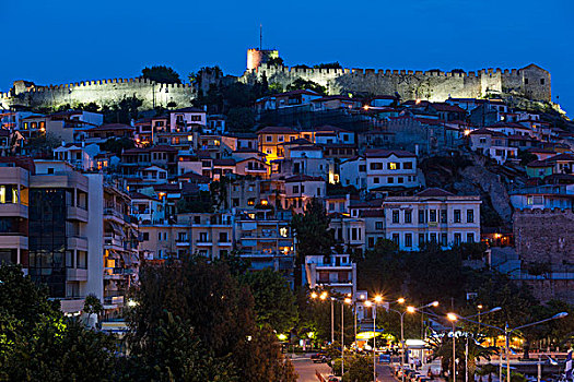 希腊,东方,马其顿,色雷斯,俯视图,老城,要塞,黃昏