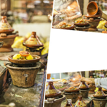 抽象拼贴画,彩色,摩洛哥,塔津,传统,砂锅食品,照片