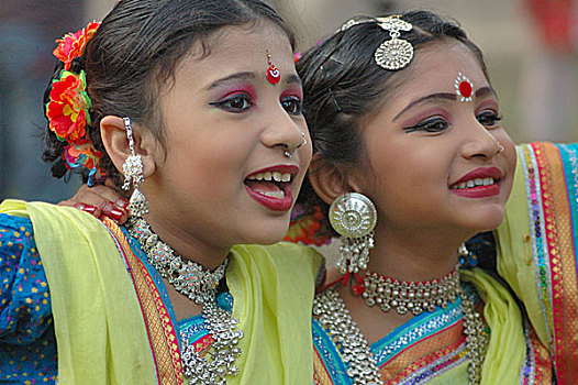 孟加拉人,传统服装,庆贺,冬天,节日,达卡,首都,孟加拉,一月,2008年