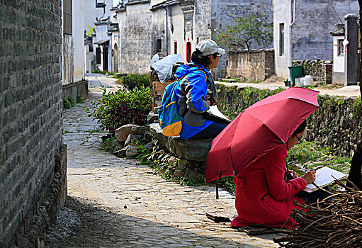 绘画,写生,女孩