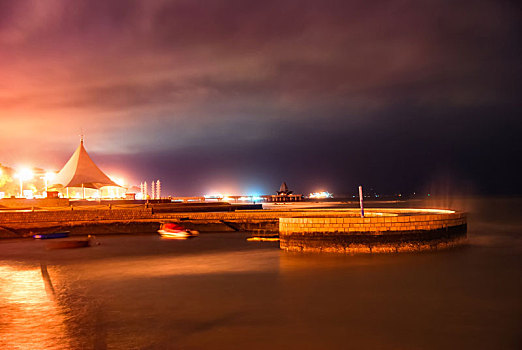 山东烟台,莱山区,海滨,城市夜景