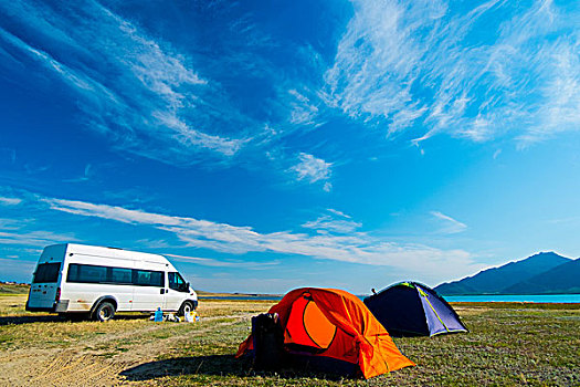 帐篷,高山湖,吉尔吉斯斯坦,中亚