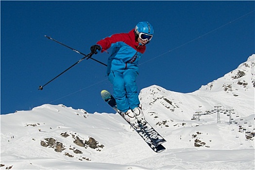 滑雪,蓝色,跳跃
