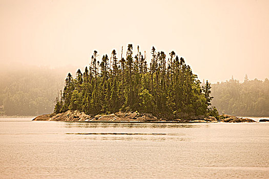 岛屿,雾,歪曲,湾,风景,营地,苏必利尔湖,沿岸,小路,苏必利尔湖省立公园,安大略省,加拿大