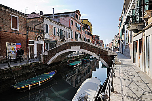 船,桥,房子,运河,威尼斯,威尼托,意大利,欧洲