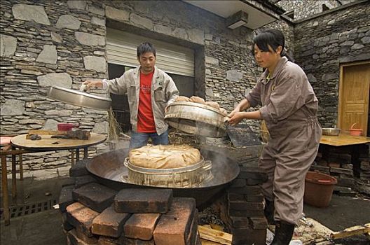 工人,制作,竹子,面包,熊猫,五月,2008年,地震,卧龙