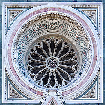 佛罗伦萨,建筑细节,圆花窗,中央教堂,西部