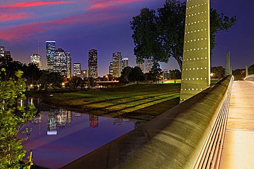 休斯顿,日落,天际线,纪念公园,德克萨斯,美国