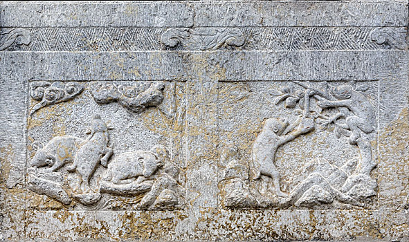古建筑石栏动物石雕,中国山西省运城市解州关帝庙