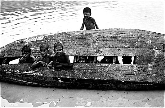 男孩,玩,河,重要,孟加拉,2007年