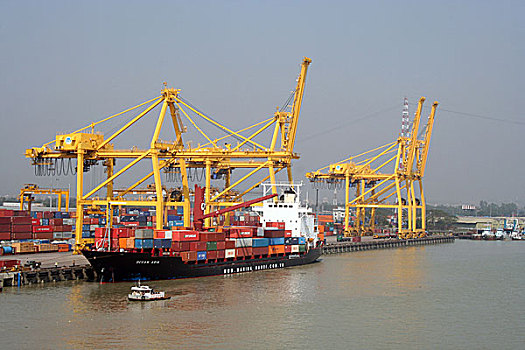 停靠,海港,右边,堤岸,河,航海,英里,海岸线,湾,孟加拉,一个,两个,海洋,港口,出口贸易,进口