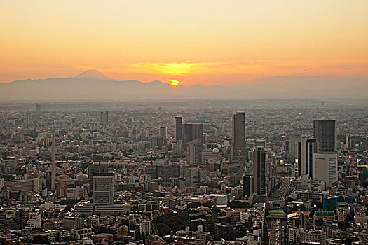 日本,东京,涩谷,天际线,富士山,黄昏,景色,塔