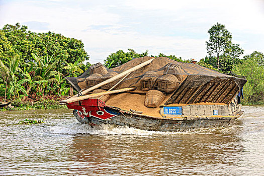 船,运输,稻米,湄公河,越南,印度支那,东南亚,东方,亚洲