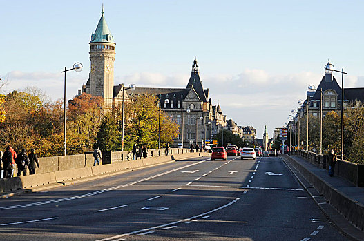 道路,上方,桥,建筑,储蓄银行,卢森堡,欧洲