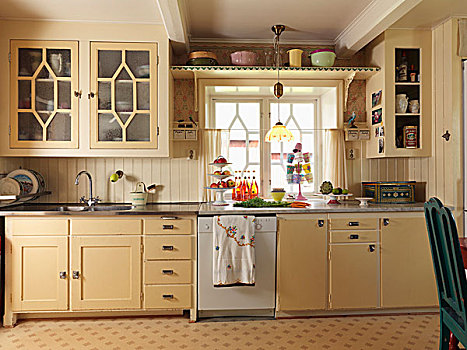 厨房操作台,木质,仰视,窗户,乡村,厨房