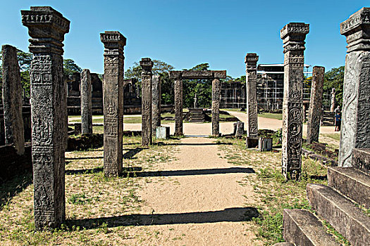 柱子,神圣,方院,波隆纳鲁沃古城,斯里兰卡,亚洲