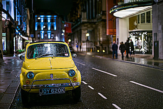 英格兰,伦敦,老式,飞亚特500型汽车,汽车,晚间