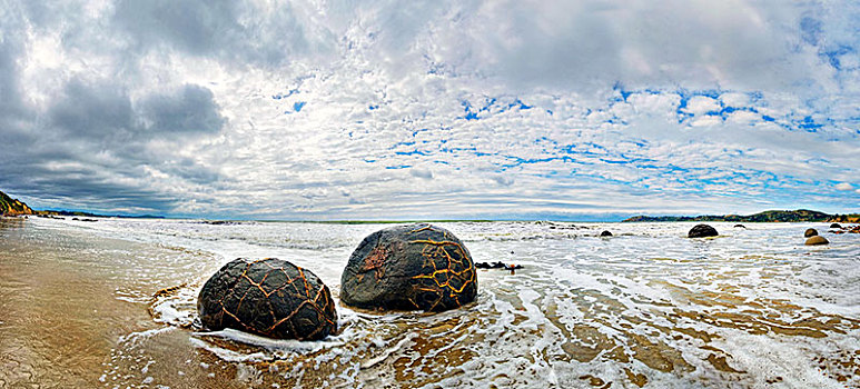 漂石,球体,石头,海滩,奥塔哥,南岛,新西兰,大洋洲