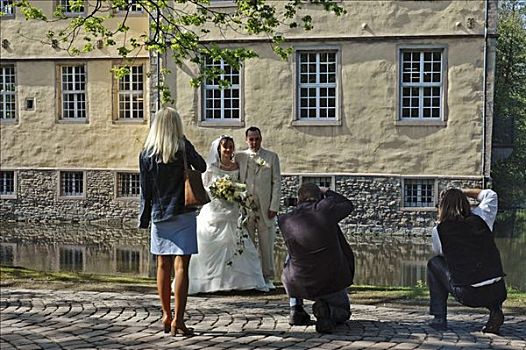 两个,摄影师,照片,婚礼,伴侣,一对,婚姻,涌,北莱茵-威斯特伐利亚,地区,德国