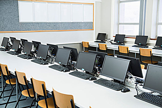 空,教室,排,个人电脑,书桌
