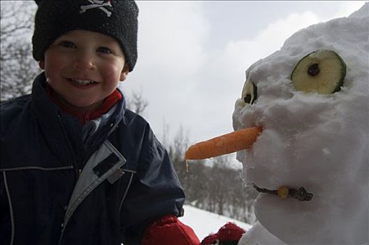 男孩,玩雪,瑞典