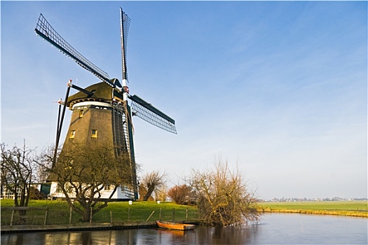 荷兰,风景,风车,冬天