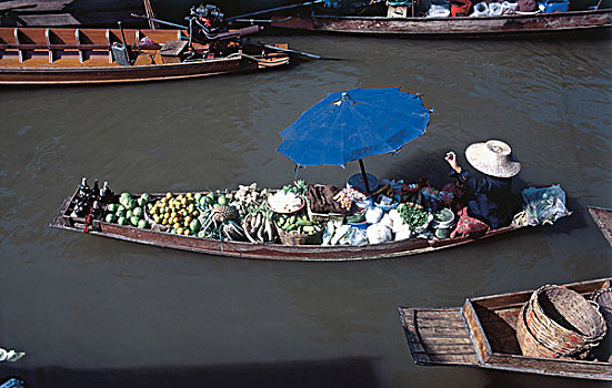 泰国,曼谷,丹能沙朵水上市场,水上市场