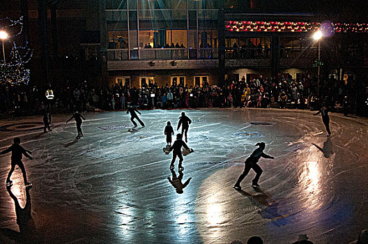 滑冰,表演,公用,除夕,城镇广场,公园,市区,阿拉斯加,冬天