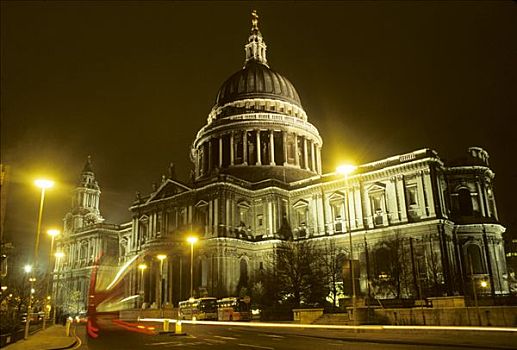 圣保罗大教堂,夜晚,伦敦,英格兰,英国