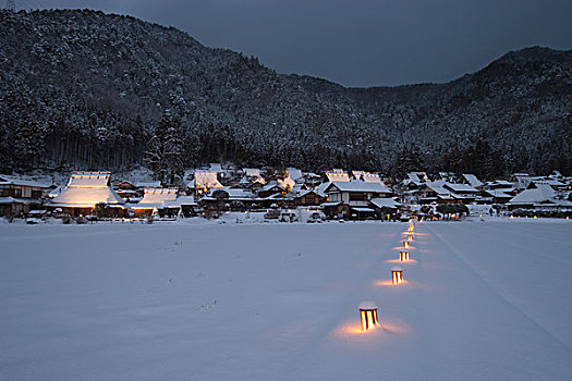 雪,元宵节,传统,房子,京都府,日本