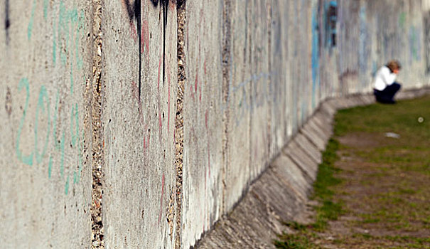 绝望,坐,女人,柏林墙,柏林,德国,欧洲