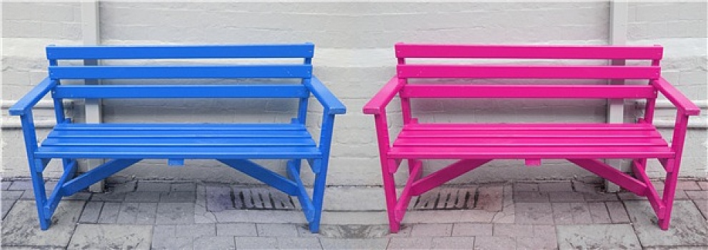 蓝色,粉色,长椅