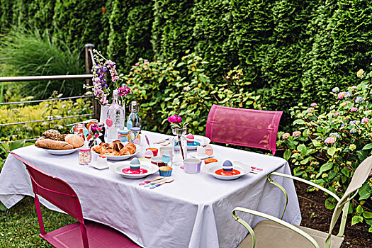 花园桌,遮盖,复活节早餐