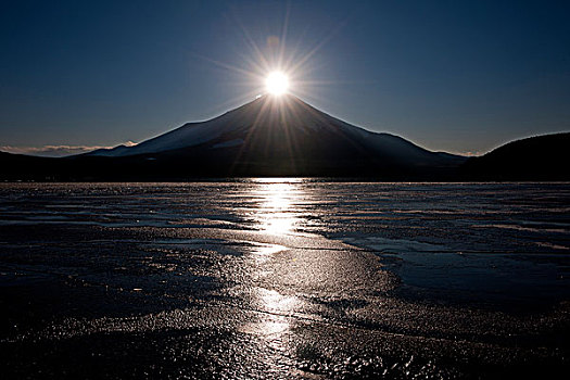 富士山,湖,冬天
