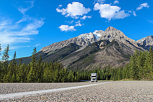 白色,卡车,驾驶,加拿大,落基山脉,夏天