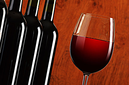 构图,葡萄酒杯,瓶子,红酒