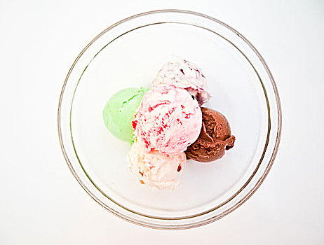 冰淇淋,玻璃碗,俯视图,隔绝,白色背景