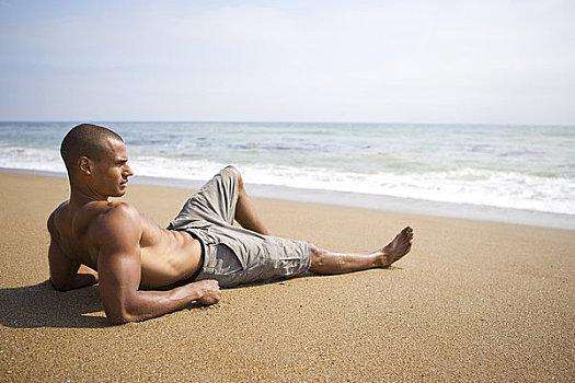 男人,躺着,海滩,加利福尼亚,美国