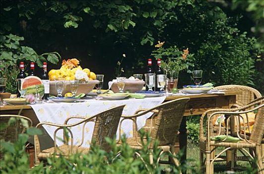 桌子,葡萄酒,水果,花园,椅子