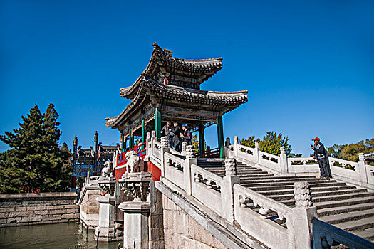 北京颐和园昆明湖畔荷桥