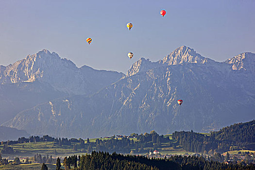 德国,巴伐利亚,地区,区域,阿尔卑斯山,山,热气球