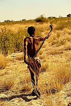 丛林原住民,走,卡拉哈里沙漠,博茨瓦纳,非洲