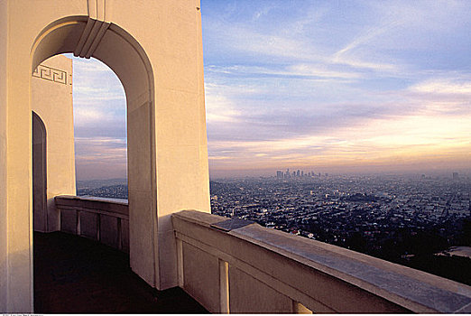 俯视,城市,日落,洛杉矶,加利福尼亚,美国