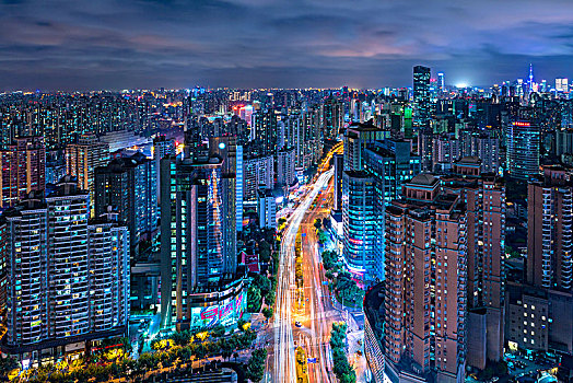 上海普陀长寿路夜景