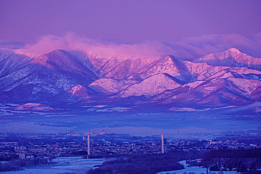 山脉,带广市,城市,北海道,日本